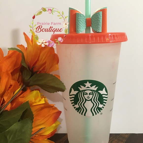Starbucks Color Changing Cup W. Matching Bow Straw Topper - Picture 2 of 4